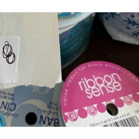 Lot of 8 Blue & Silver Decorative Holiday Ribbons Snowman Glitter Foil Wired VTG - Picture 12 of 12